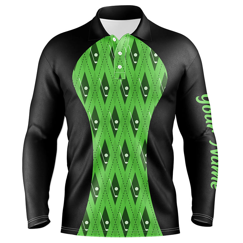 Mens golf polo shirt custom black and green argyle pattern golf clubs, team golf tops for men NQS7312