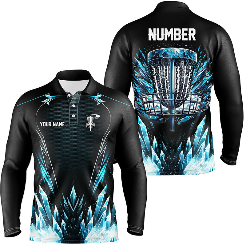 Icy blue Mens Disc golf polo shirts custom black disc golf basket jerseys, disc golf shirts NQS7323