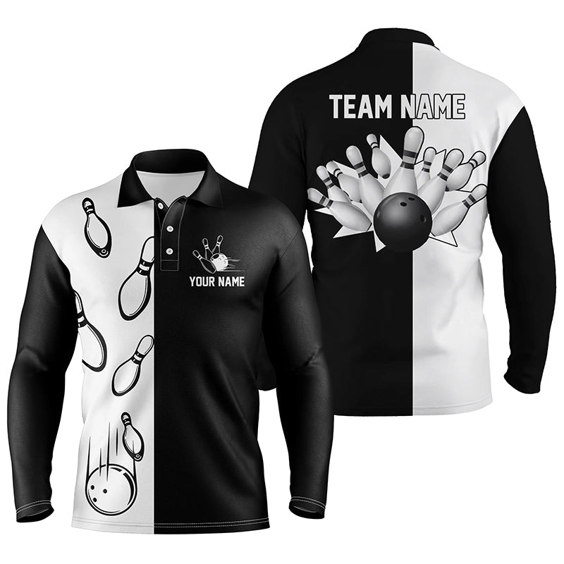 Black and white retro vintage Bowling polo shirts for men custom Bowling team jerseys NQS5012