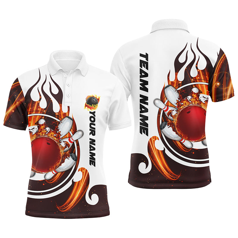 Myfihu White Bowling Polo Shirt for Men Custom Flame Bowling Ball Pins Jerseys Super Bowl Shirts NQS6449, Short Sleeve Polo Shirt / 3XL