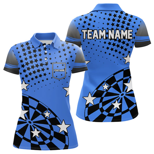 Stars Darts Polo, Quarter Zip Shirt For Women Custom Dart Team Jerseys | Blue NQS9777