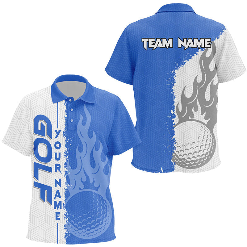 Blue and white flame golf ball custom Kid golf polos shirt, best golf wear for team NQS7543
