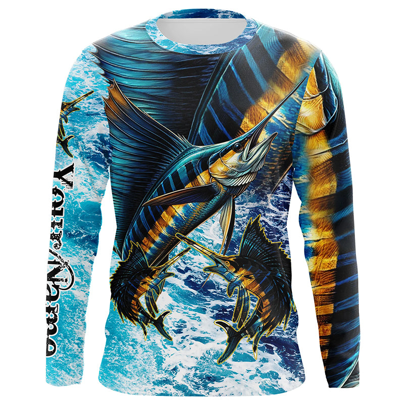 Sailfish fishing scales blue sea water camo Custom UV protection perfo –  Myfihu