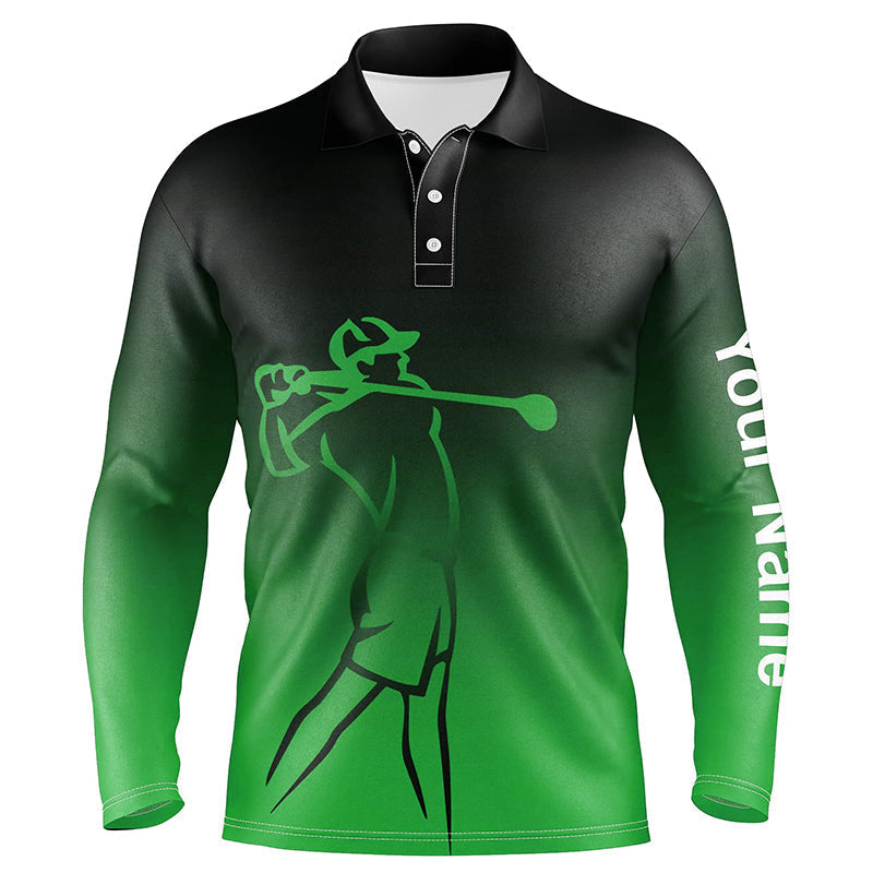 Mens golf polos shirts custom name green gradient golf apparel, coolest polo shirts for mens NQS7952