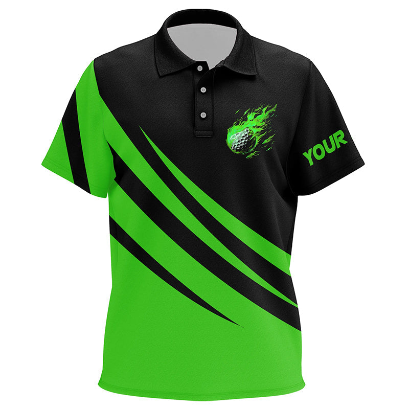 Black and green Kid golf polo shirts custom flame golf ball fire golf tops for Kid, golfing gifts NQS7399