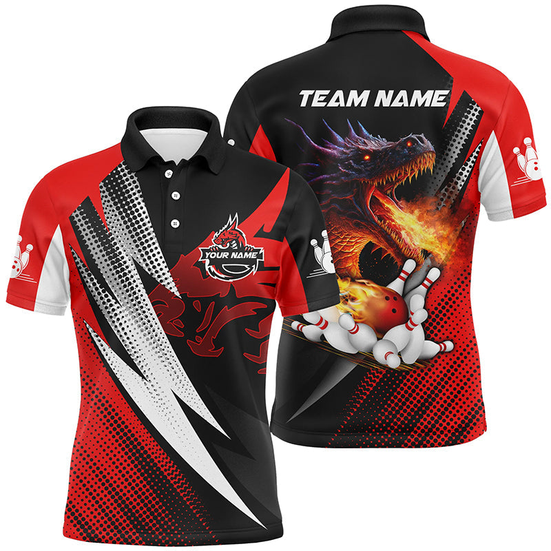 Red and black Flame Dragon Bowling balls pins custom bowling polo shirts for men, team bowling jerseys NQS6497