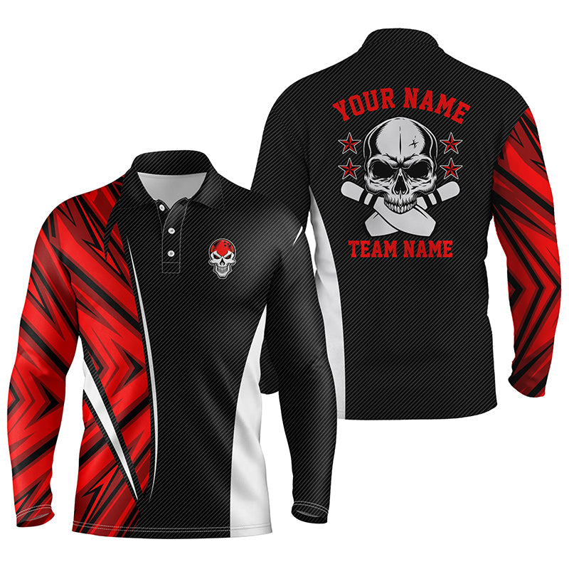 Black and red camo Custom camo Bowling polo Shirts For Men, team skull Bowling Jerseys NQS5633