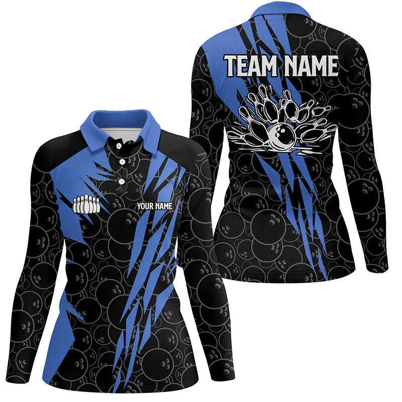 Black bowling camo Women bowling polo shirt Custom bowling strike team league jerseys | Blue NQS6771