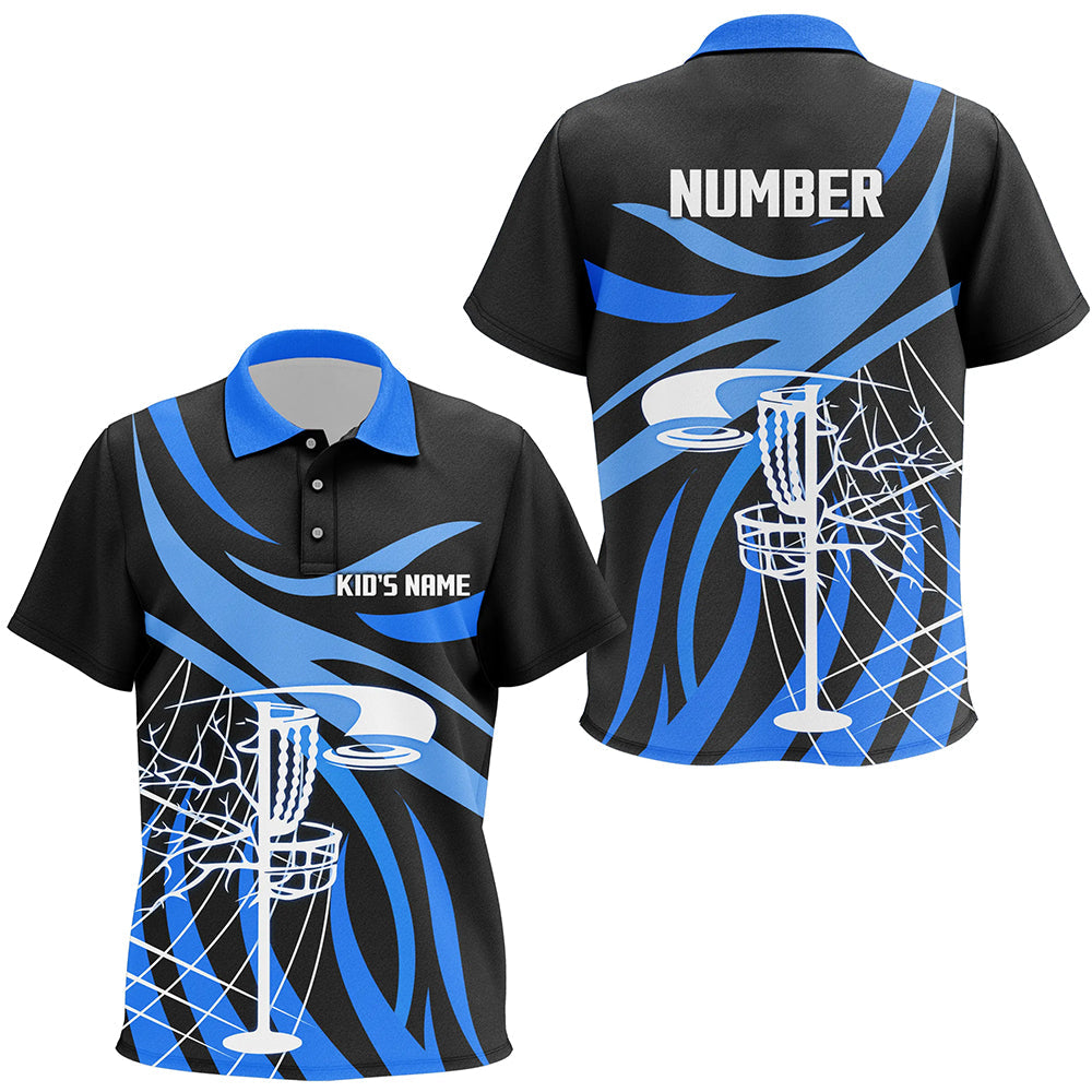 Kid golf polos shirts custom black and blue disc golf basket, personalized disc golf shirts NQS7244