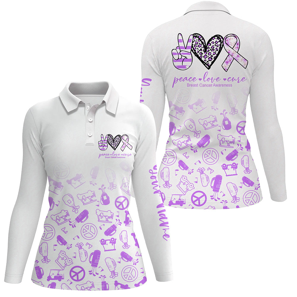 Women golf polo shirts custom purple heart peace love cure golf shirts for women NQS7009
