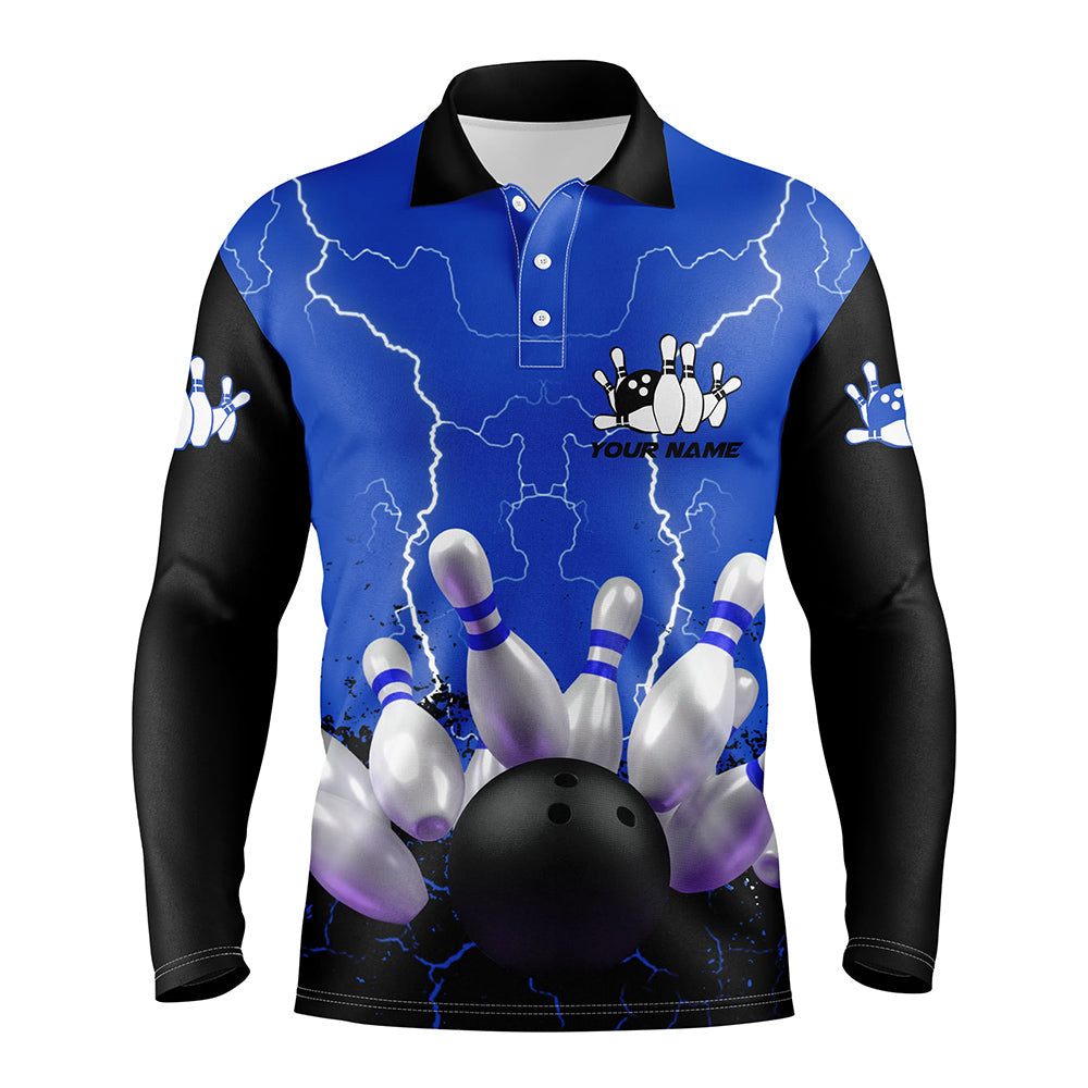 Blue lightning Mens polo bowling shirts, Personalized men's bowling jerseys, bowling team jerseys NQS5200