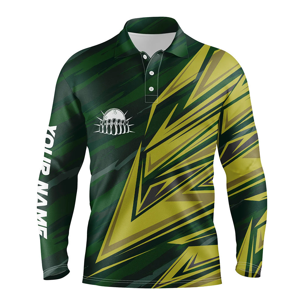 Mens polo bowling shirts Custom green yellow camo Bowling Team Jersey, gift for team Bowlers NQS6380