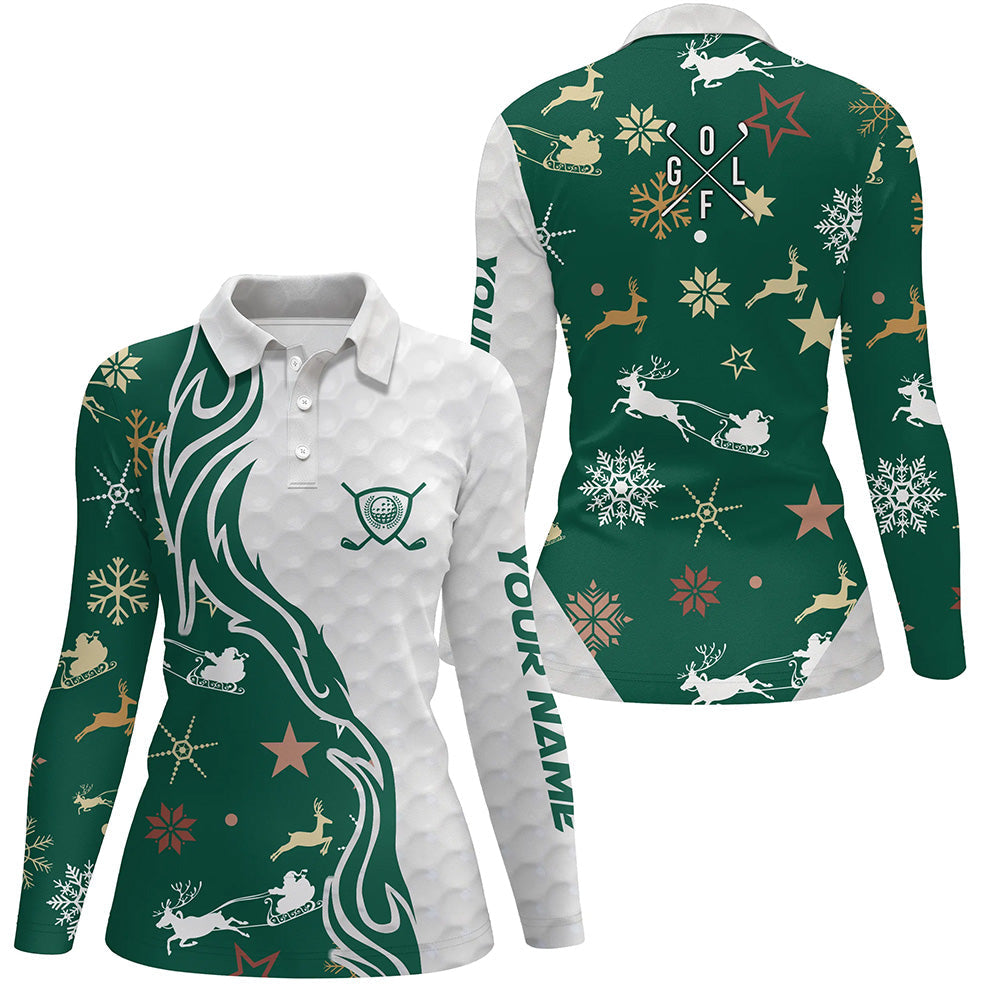 Green Christmas pattern golf ball Women golf polo shirts custom christmas golf shirts lady golf clubs NQS6854