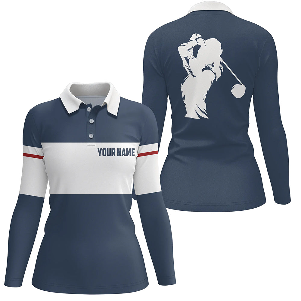 Blue and white Womens golf polo shirts custom golf attire for women, cool golf gifts NQS7825