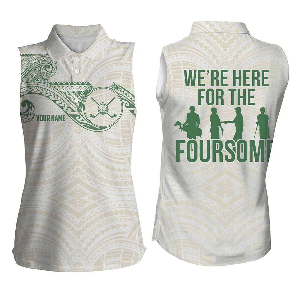Green tribal pattern Womens sleeveless golf polos custom We're here for the foursome team golf apparel NQS6624