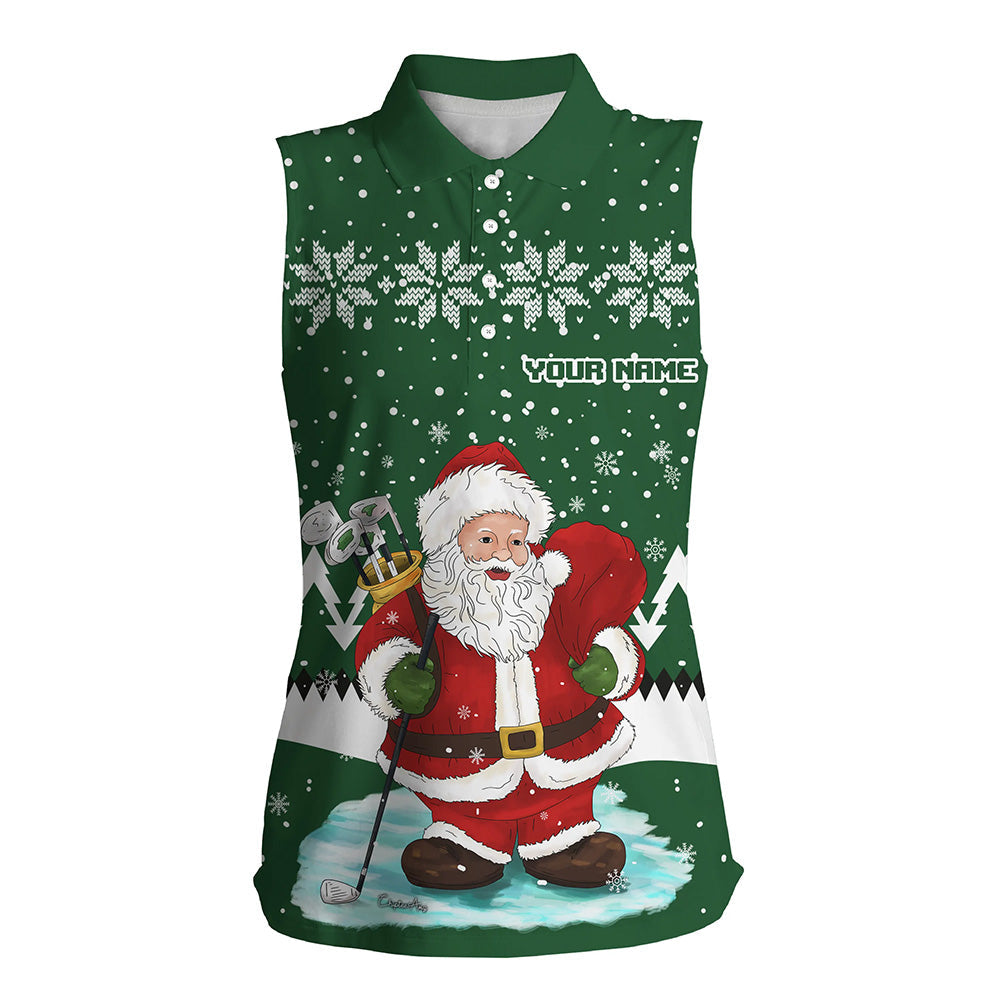Ugly Christmas green argyle pattern golf custom Womens sleeveless polos Santa Golfer Christmas gift NQS6891