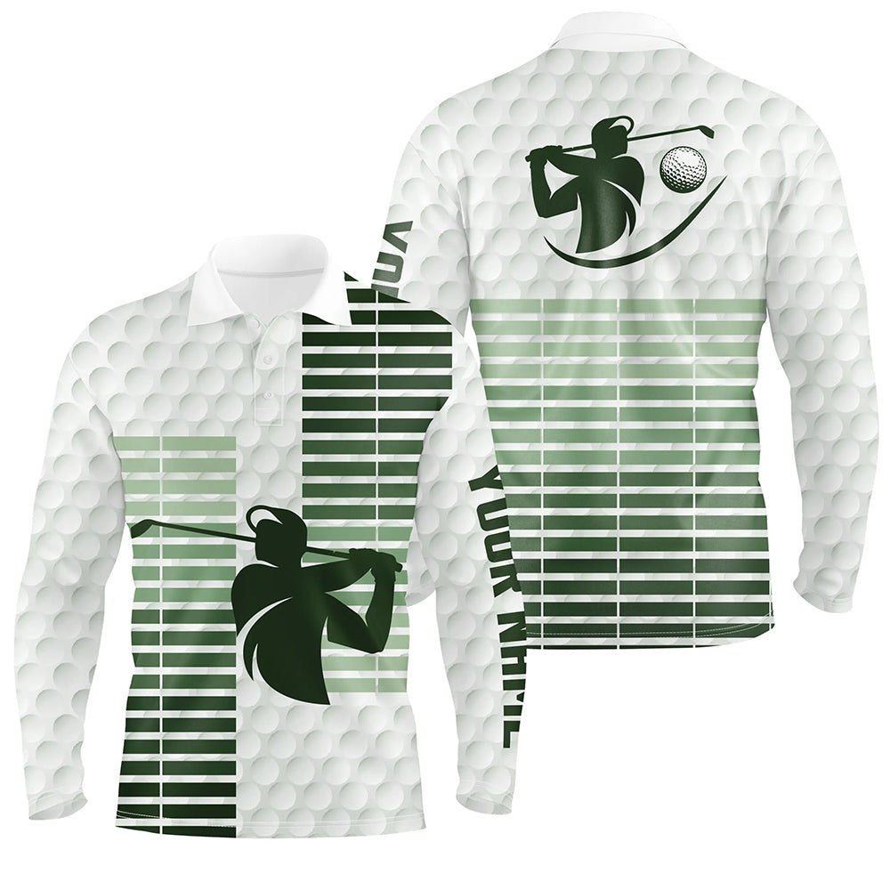 Mens golf polo shirts custom green stripe and white golf ball skin pattern golf tops for men NQS7528