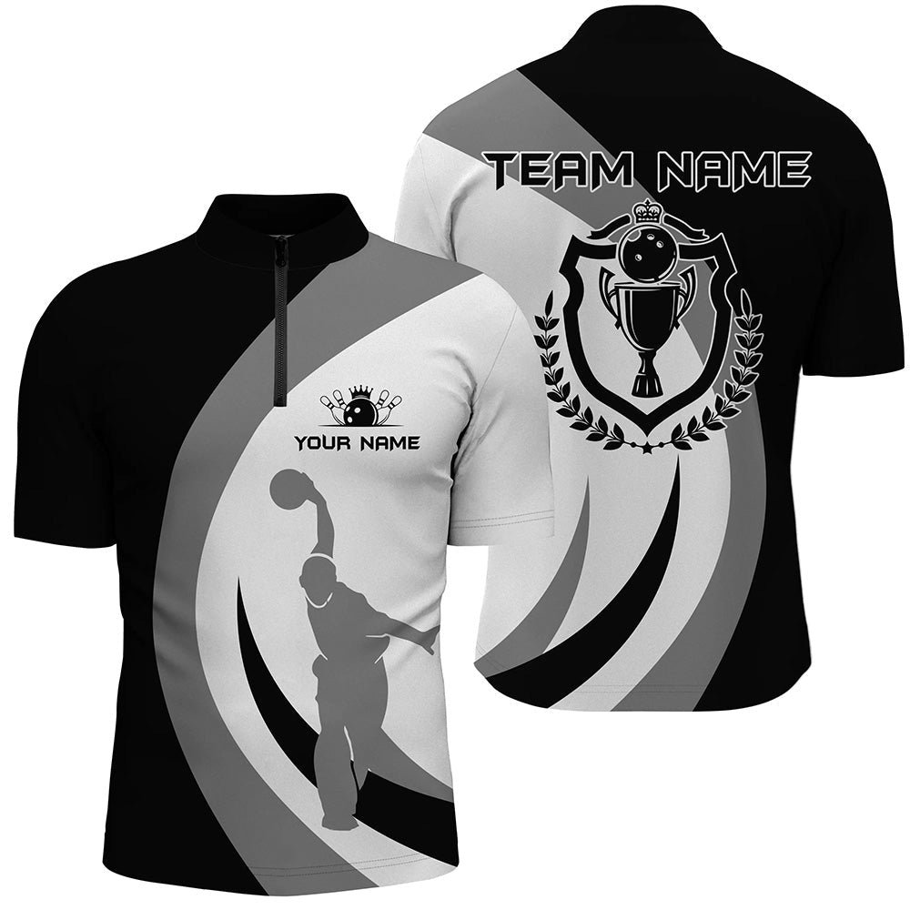Black and white retro Bowling Quarter-Zip Shirt For Men Jersey Custom Bowling League Team Shirt NQS6704