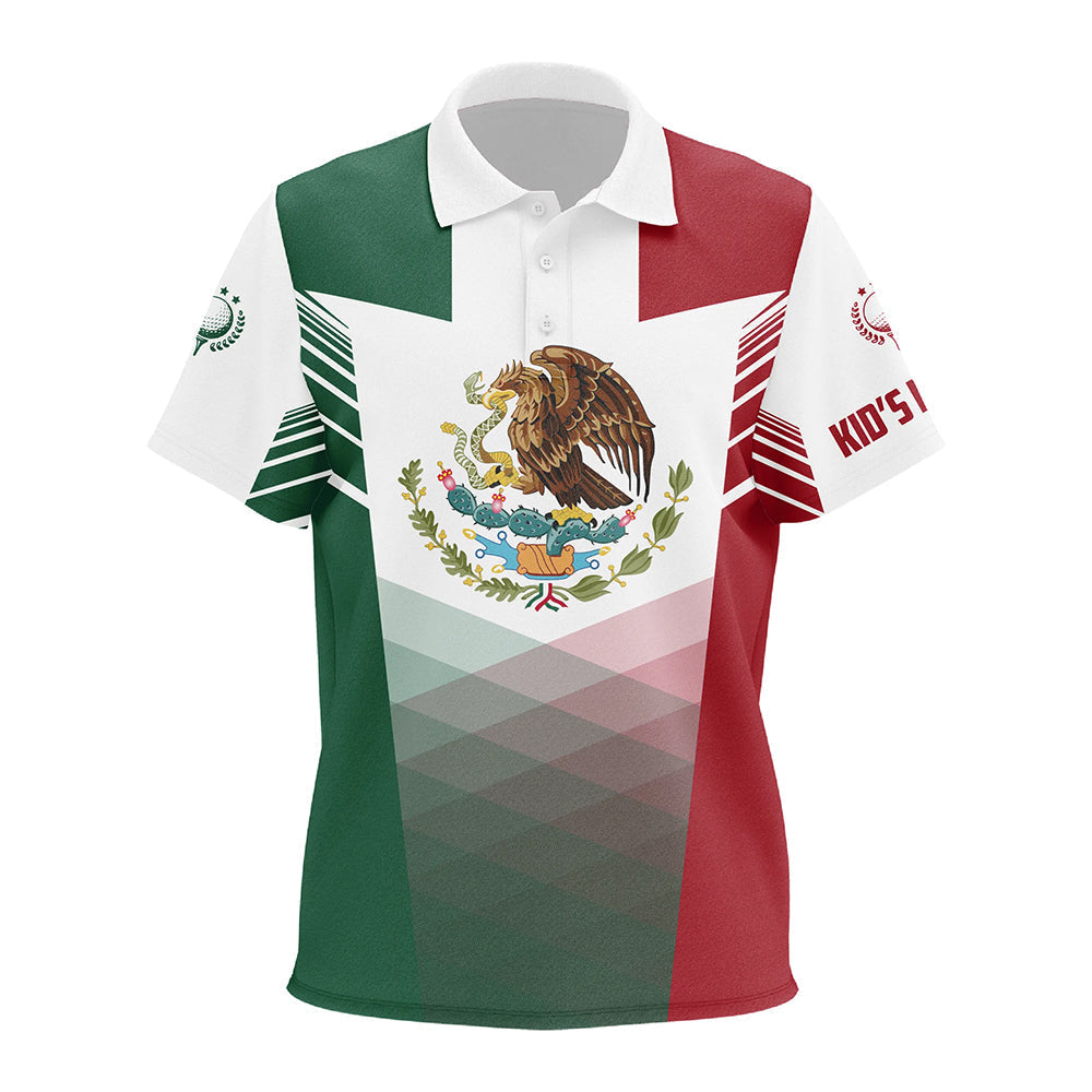 Mexican Flag Kid golf polo shirts custom Mexico golf outfit, unique golf shirts for Kid NQS7356