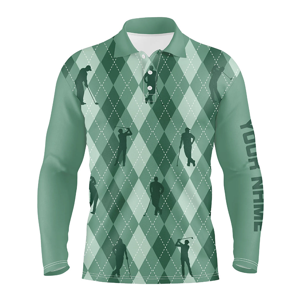 Mens golf polo shirts custom Green argyle pattern golf clothes for men, unique golf gifts NQS7699