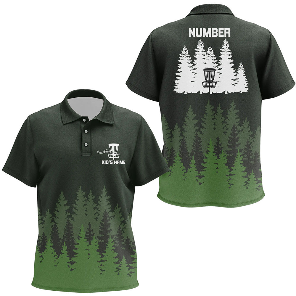 Green tree forest pattern Kid disc golf polo shirts custom team disc golf clothing NQS6926