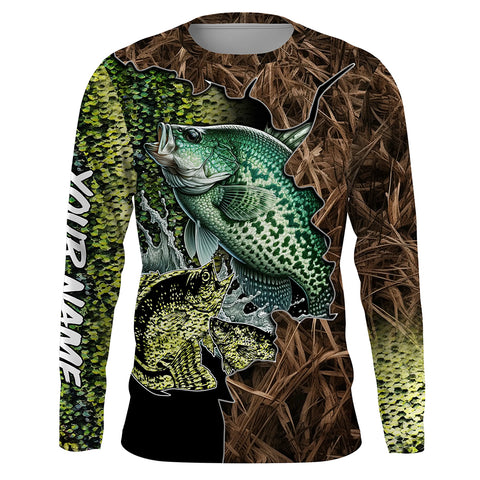 Crappie fishing camo Long Sleeve Fishing tournament shirts UV protection customize name UPF 30+ NQS2148