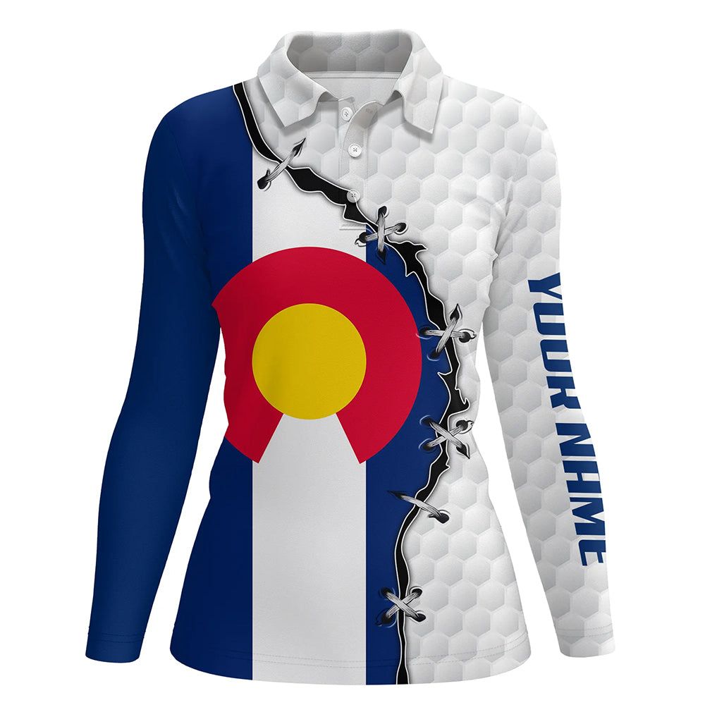 Womens golf polo shirts Colorado flag white golf ball skin pattern custom patriot team golf shirts NQS7983