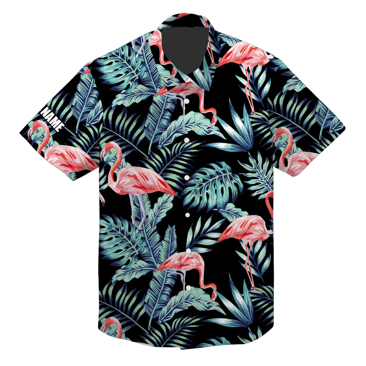 Blue forest jungle pattern with pink flamingo custom name tropical Hawaiian Shirt for men, women NQS4840