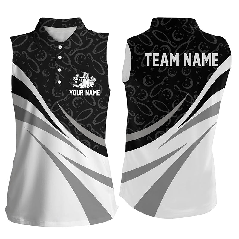White and black camo bowling sleeveless polo shirts for women Custom Team bowling gift for bowlers NQS7242