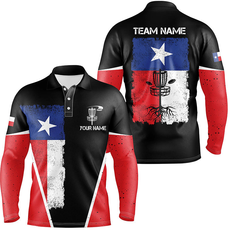 Black Mens Disc golf polo shirts vintage Texas flag patriot custom disc golf shirt for men NQS6536