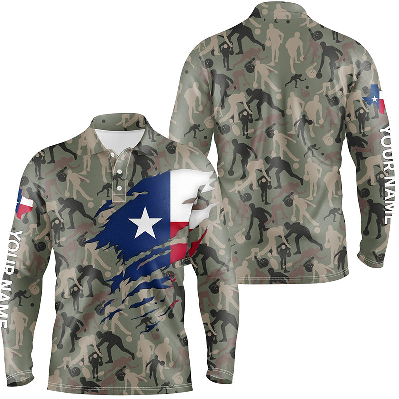 Texas Flag Bowling camo Shirts For Men Bowling Team League Jersey Custom patriot Bowling Polo Shirts NQS6538