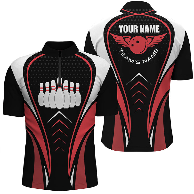 Red white and black Bowling Shirts For Men Bowling Team League Jersey Custom Bowling Quarter Zip Shirt NQS6539