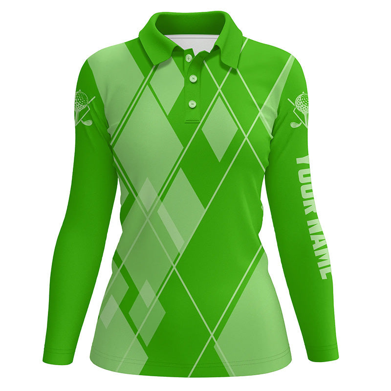 Green argyle pattern custom Womens golf polo shirts, ladies golf tops golfing gifts NQS7610