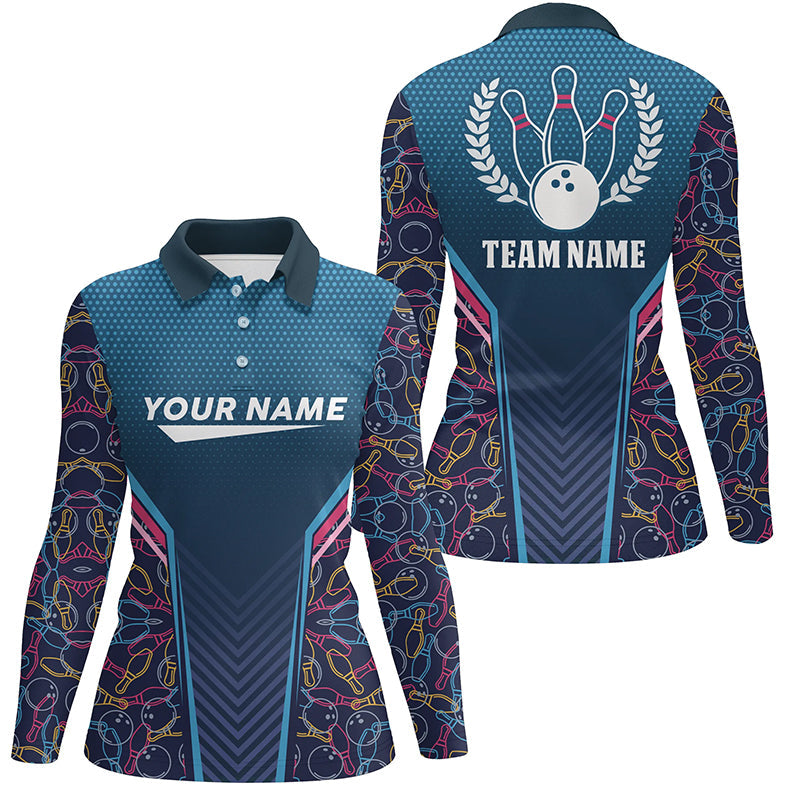 Bowling blue camo Womens bowling polo shirt Personalized Bowling Team League Jerseys Gift For Bowlers NQS6832