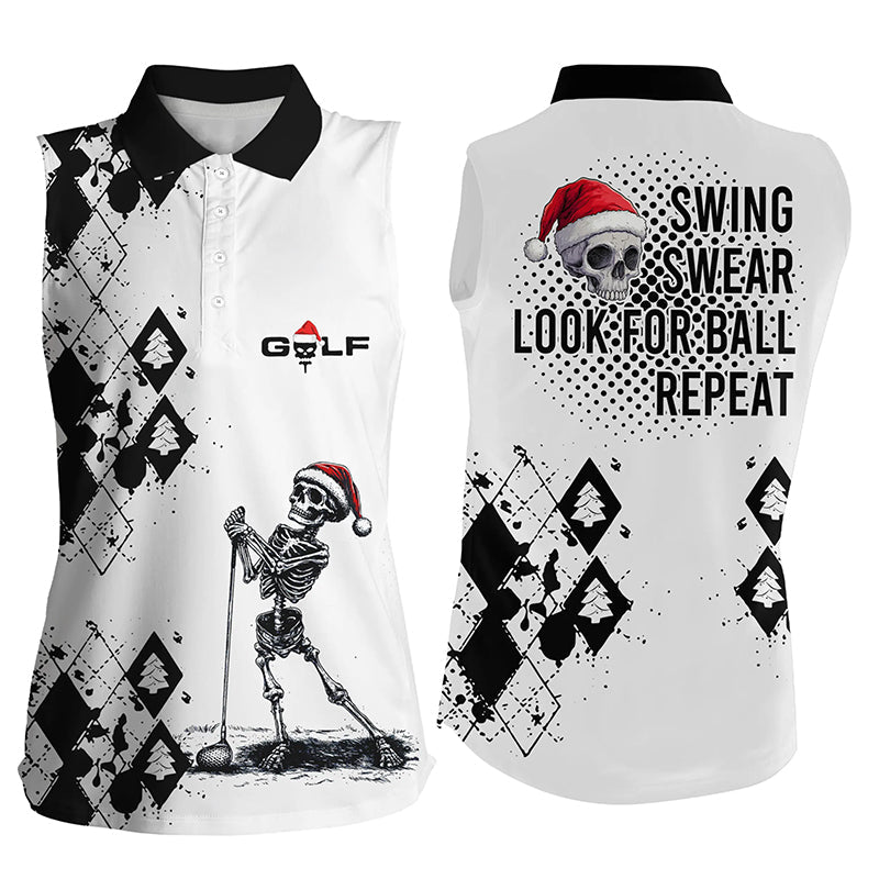 Women sleeveless polo shirt custom black argyle swing swear look for ball repeat Christmas skull shirt NQS6602