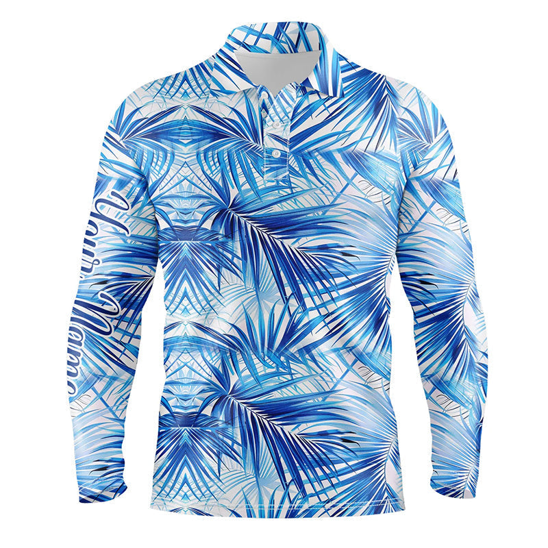 Mens golf polo shirts custom blue tropical pattern golf tops for mens, golfing gifts for team NQS7636