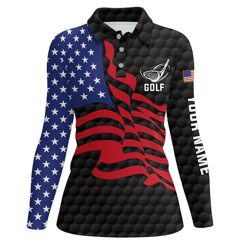 Personalized American flag black golf polos shirts for ladies custom patriot womens golf wears NQS7177