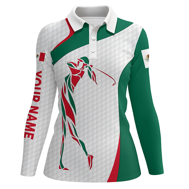 Personalized Mexican Flag patriot golf white Womens golf polo shirts custom name golf gifts NQS7354