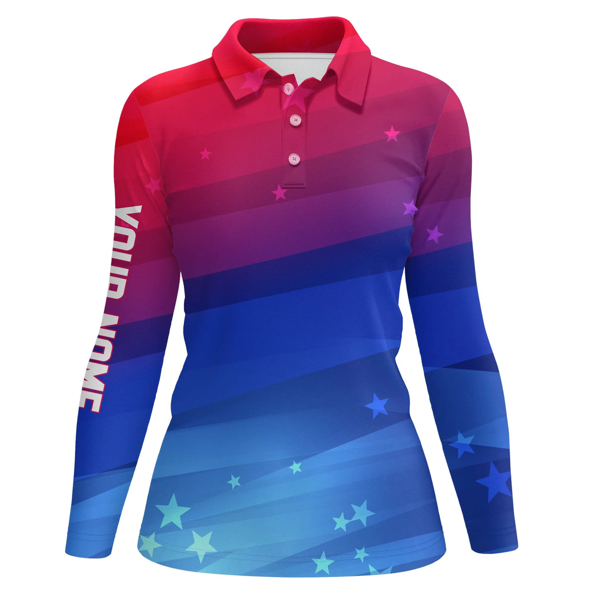 Womens golf polo shirts custom Red and blue gradient stars pattern patriotic golf clothing for women NQS7929