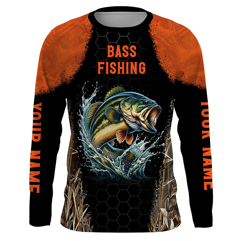 Personalized Bass Fishing apparel orange black sun Protection Bass
