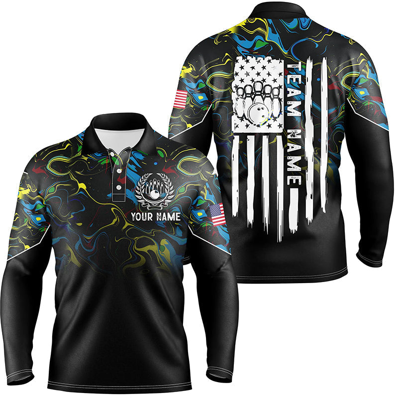 Colorful camo Mens polo bowling shirts Custom American flag patriotic bowling team league jerseys NQS7368