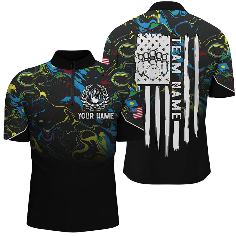 Colorful camo Mens bowling Quarter Zip shirts Custom American flag patriotic bowling team jerseys NQS7368