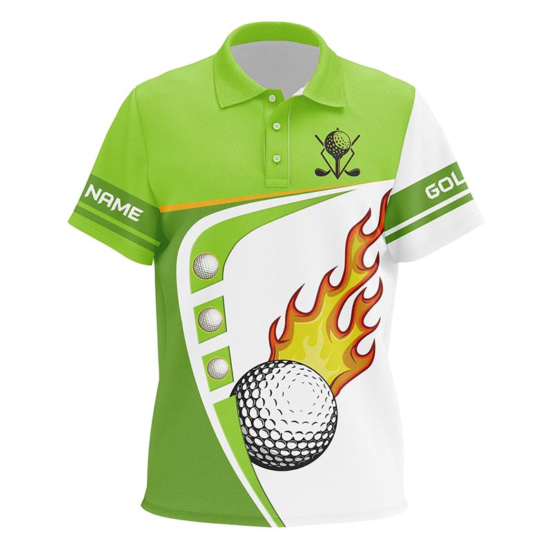 White and green Kid golf polo shirts custom golf ball fire golf apparel for Kid, green golf tops NQS7378