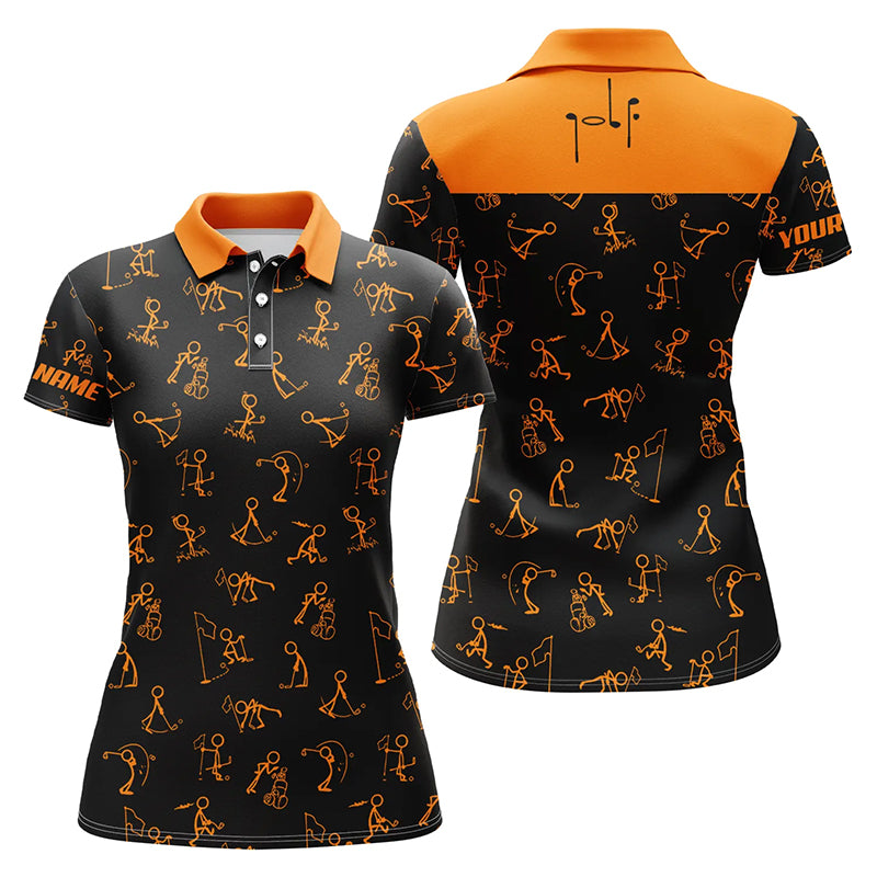 Womens golf polo shirts custom funny golf pattern, black orange polo s –  Myfihu