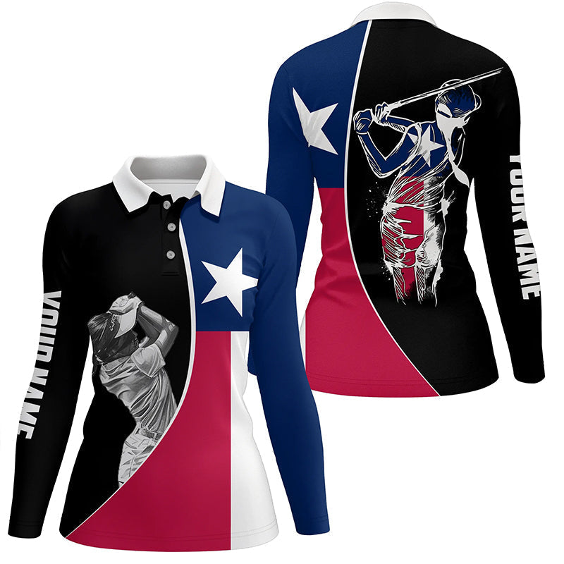 Texas Flag Womens golf polo shirts custom patriot ladies golf tops, gifts for golf lovers NQS7384