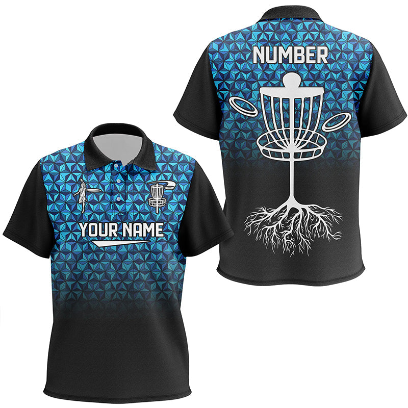 Kid golf polos shirt custom Blue diamond pattern disc golf basket jerseys, disc golf attire NQS7965