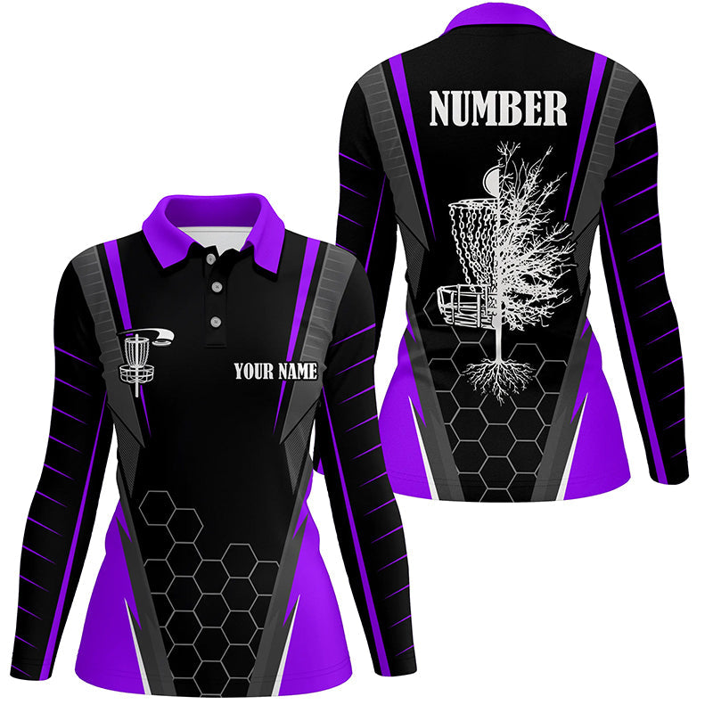 Womens disc golf polo shirt custom name disc golf shirt, disc basket golf gifts for ladies | Purple NQS7105