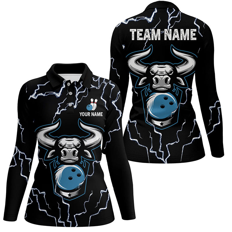 Bowling Bull Thunder Lightning Black Bowling polo shirts for women custom Bowling Team League Jersey NQS6498