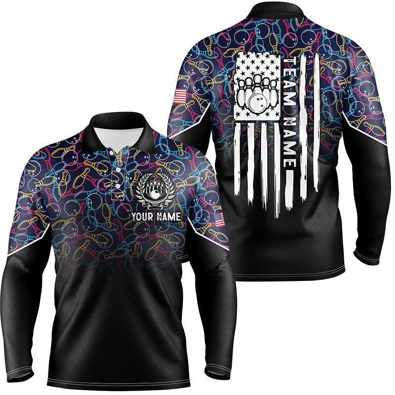 Black bowling camo Mens polo bowling shirts Custom American flag patriotic bowling team league jerseys NQS6759