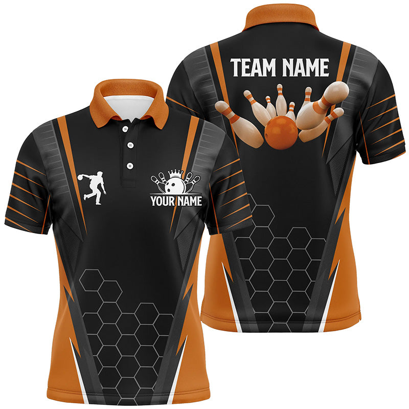 Custom Name Bowling Shirts Retro Black Orange Bowling Polo Shirts For  Women, Bowling Team Jersey